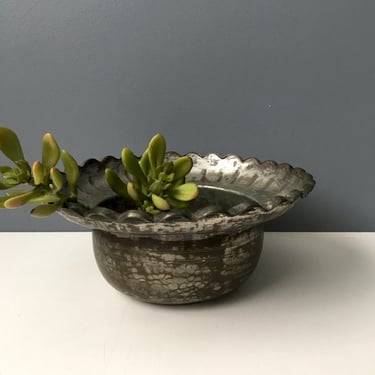 Tinned copper bowl or planter - bohemian vintage 