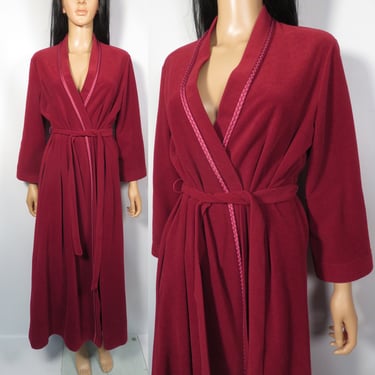 Vintage 70s Burgundy Vanity Fair Fuzzy Fleece Loungewear Robe Made In USA Size M 