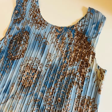 Vintage 90s Piano Blue & Brown Printed Pleated Reversible Tank Top XL 