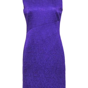 Oscar de la Renta - Purple Textured Sleeveless Sheath Dress Sz 12