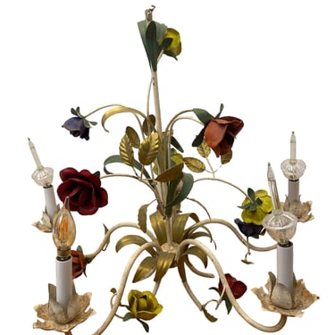 Morphew Abode 1950S Cream Italian Metal Chandelier With Roses 