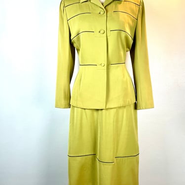 Vintage 1940s 1950s Stunning LILLI ANN Suit in Chartreuse and Black Jacket and Skirt 