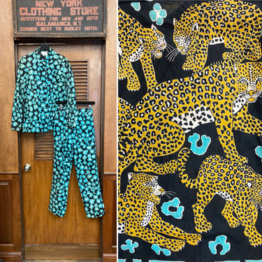 Vintage 1980’s Cotton 1960’s Mod Style Leopard Design Pop Art Two Piece Shirt & Pants Set, 2 Piece, Pant Set, Animal Print, Leopard Print, 