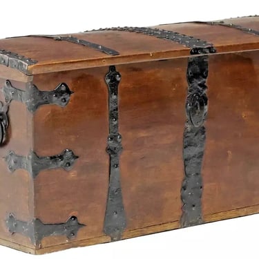 Antique Coffer, Storage Chest English, Iron-Strapped, Oak, Dome-Topped, 1800s!