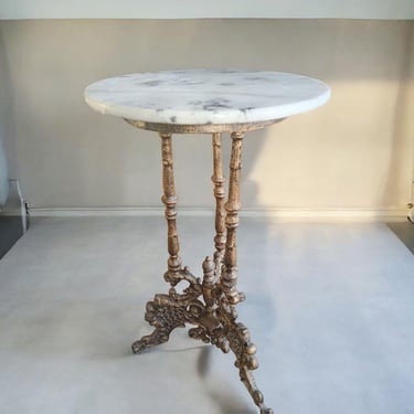 Antique Bronze Marble Stone End Table with Ornate Detailing – Vintage Accent Table, Elegant Home Décor, Decorative Plant Stand Bronze Table 