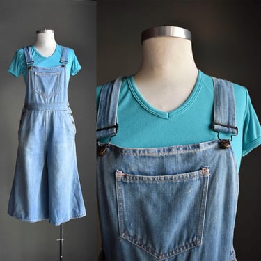 Vintage 70s Rare Denim Culotte Overalls / Dark Denim Overalls / 1970s Vintage Overalls 