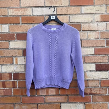 vintage 80s purple cable knit sweater / l large 