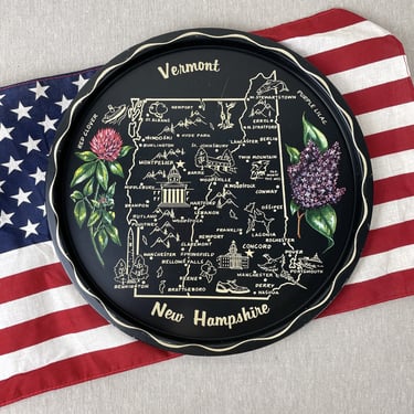 Vermont / New Hampshire souvenir metal tray - 1960s vintage printed state map 