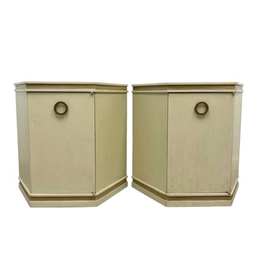 Set of 2 Art Deco End Tables FREE SHIPPING - Vintage Hickory Manufacturing Company Hexagon Wood Nightstand Cabinets with Ring Pulls 