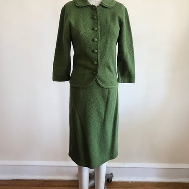 Green Textured Knit Two-Piece Skirt Suit - 1950s 