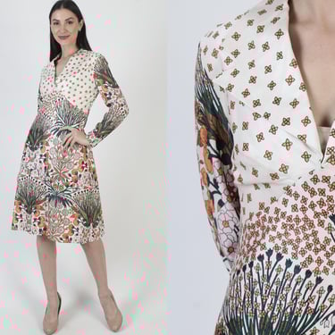 Floral Print Dress, Butterfly Dagger Collar, Knee Length Skirt, Bright Color Fabric, Cocktail Party Attire 
