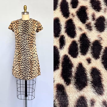 Kelly 60s animal print mod mini dress, cheetah faux fur twiggy hippie dress, 1960s vintage dress, go-go, hippy, erstwhile style 