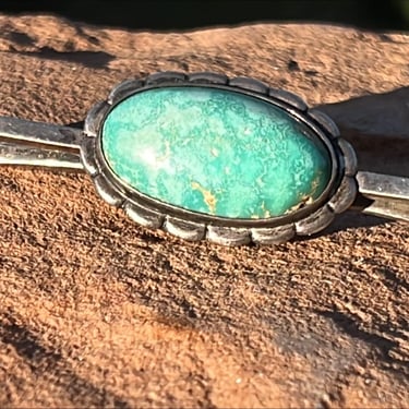 Vintage Native American Sterling and Turquoise Tie Bar / Clip 