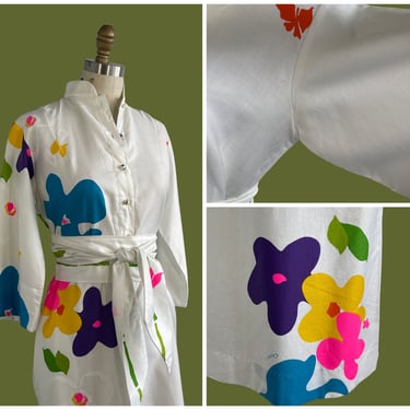 SUMMER BOUQUET FOREVER Vintage 60s Katheryne Ogust Dress | 1960's Floral Motif Midi Shirt Dress | Summer Long Dress | Size Small 