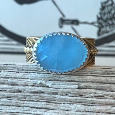 Sagitta Bronze Skinny Band - Aquamarine - Size 7.75