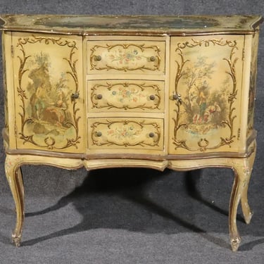 Italian-Made Vernis Martin French Louis XV Style Paint Decorated Buffet Commode