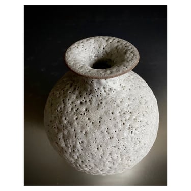 SECONDS SALE- Ships Now- Stoneware Crater Vase in Textural White Lava Glaze - modern minimalist rustic handmade bud vase for flowers 