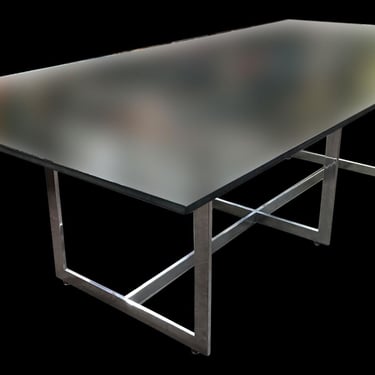 Milo Baughman Style Chome and Glass 8 Person Dining Table 