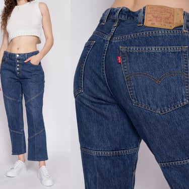Vintage Levis 501 Knee Panel Ankle Jeans 32" Waist | 90s Exposed Button Fly Dark Wash Mid Rise Jeans 