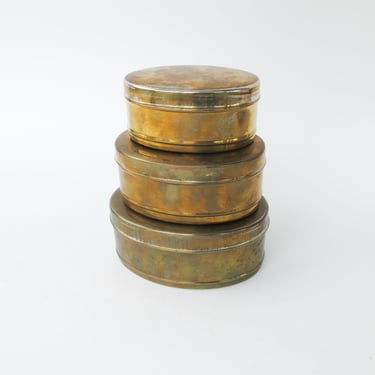 Set of 3 Vintage Brass Oval Nesting Stacking Boxes 