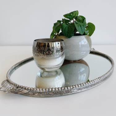 Oval Silver Mirrored Tray