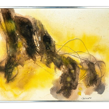 Signed Yellow Abstract Mixed Media