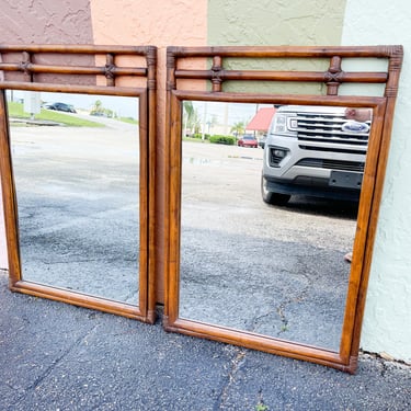 Pair of Handsome Ficks Reed Rattan Mirror