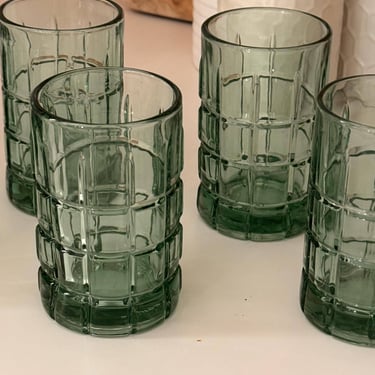 Vintage Light Green Anchor Hocking Tartan Juice/Tasting Glasses | Sets of 4 