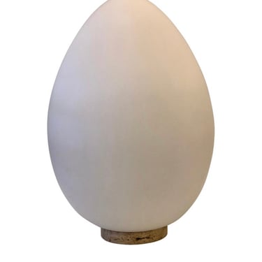 Large Massive Italian Glass Egg Lamp on Travertine Base by Ben Swildens