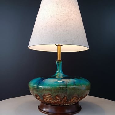 Mid-Century Modern Blue Glazed Ceramic Table Lamp, c.1960’s 