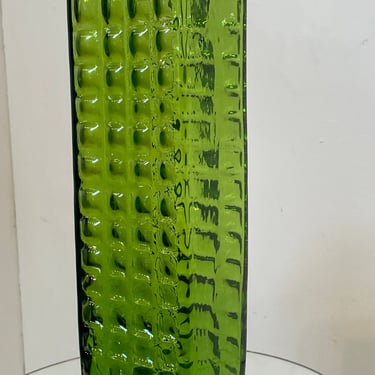 RARE Blenko 1960s Acid Green Skyscraper Vase | waffle bubble pattern | vintage glass | Wayne Husted | olive green 