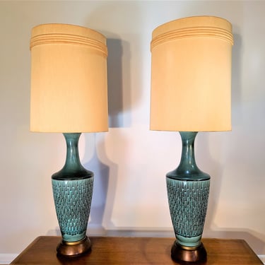 Mid Century Pair of Ceramic Large Table Lamps 