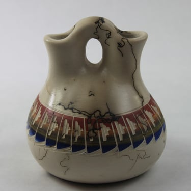Navajo Horse Hair Etched Pottery Wedding Vase 
