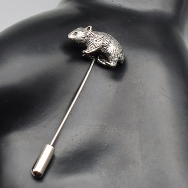 80's pewter wombat souvenir stick pin, charming detailed Australian marsupial lapel hat pin 