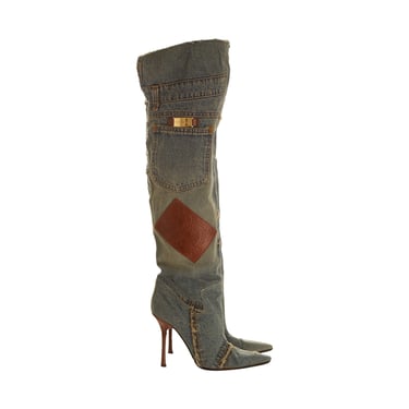 Dolce &amp; Gabbana Denim Patchwork Over-The-Knee Boots