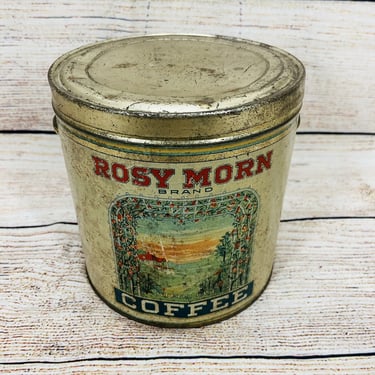 Vintage Rosy Morn Coffee Tin Pail 4 lb., McAtee Newell Coffee, Bloomington, IL