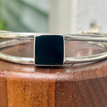 Sterling Silver Black Onyx Open  Cuff Bracelet vintage handmade jewelry 