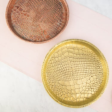 Vintage Round Copper & Brass Crocodile Drinks Trays