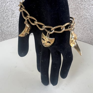 Vintage Trifari charm bracelet chain gold tones masks theater theme 