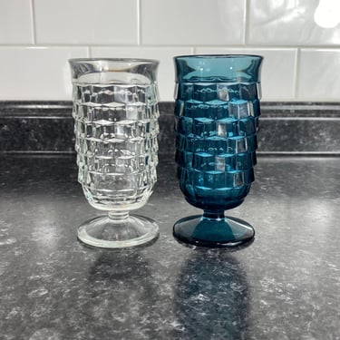 Vintage Mismatched Colony Whitehall Cubist 8 oz Juice Glasses | Clear & Riviera Blue | Mix-Match MCM Small Colored Glass Sold as Singles 