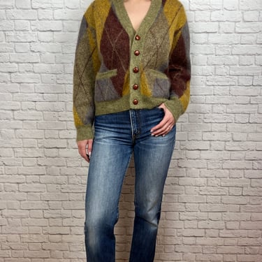 Gucci Mohair Argyle Cardigan, Size Small (oversized) , Multicolor