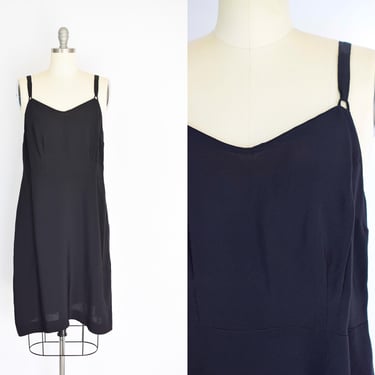 Vintage 1930s Rayon Slip Dress | M-L | Antique 30s Black Lingerie Slip 