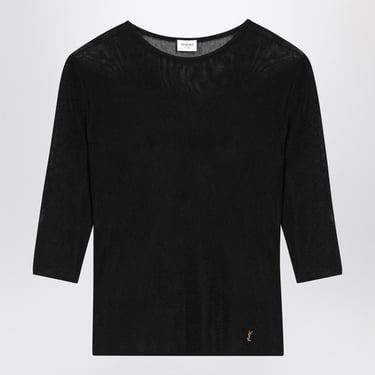 Saint Laurent Black Semi-Transparent Cassandre T-Shirt Women