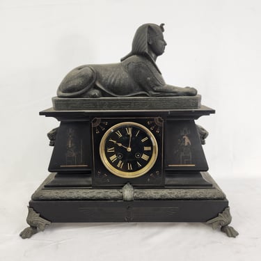 N Matson &amp; Co. Sphinx Marble and Cast Metal Clock c. 1880