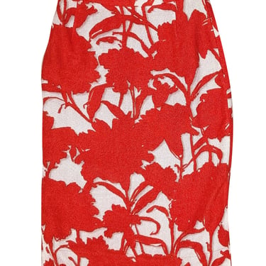 Prada - Red & White Large Print Pencil Skirts Sz 2