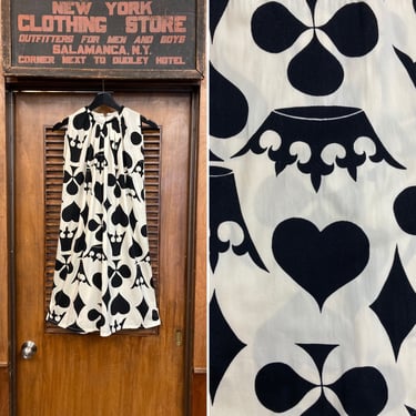 Vintage 1960’s Mod Playing Card Suit Design Go Go Pop Art Mini Dress, Mod Dress, 1960’s Dress, Go Go Dress, Heart, Diamond, Crown, Spade 