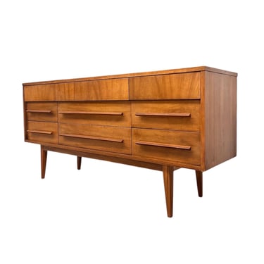 Free shipping within continental US - Vintage Mid Century Modern Nine Drawer Dresser by Dixie Furniture Solid Cherry with Dovetailed Drawers 