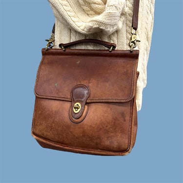 Vintage Coach Willis Bag Retro 1990s Preppy + British Tan + 9927 + Leather + Messenger + Crossbody + Adjustable Strap + Women's Accessory's 