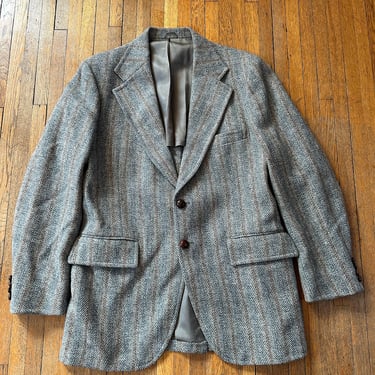 80’s Harris Tweed Blazer Sport Coat Jacket Cotton Striped Wool Professor Mr Feeny Teacher Gray Salt and Pepper Men’s XL size 44/46 