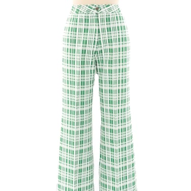 Green Plaid Flare Trousers